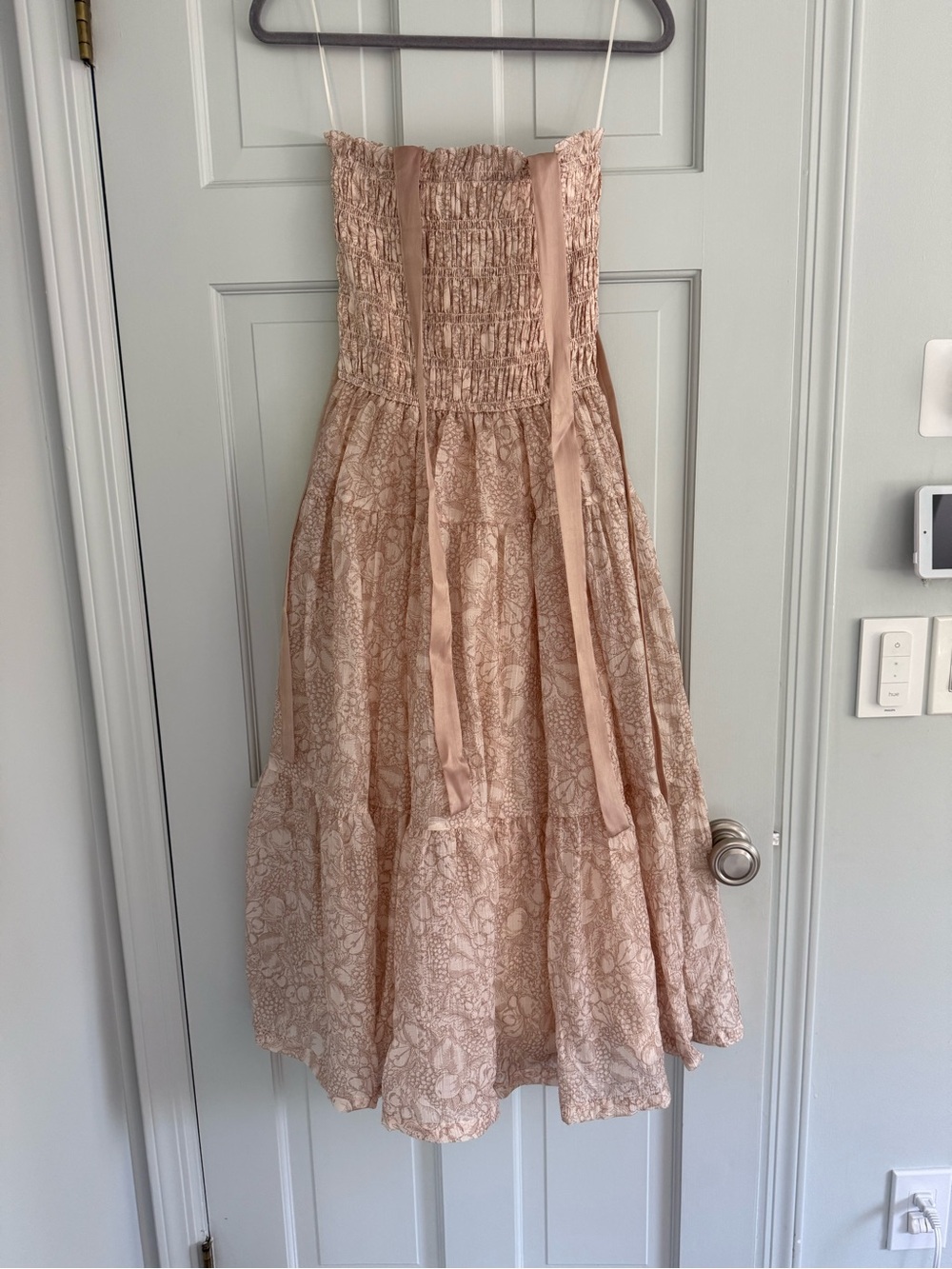 En Saison Blush Lace Tie-Shoulder Tiered Midi Dress - Picture 3 of 5